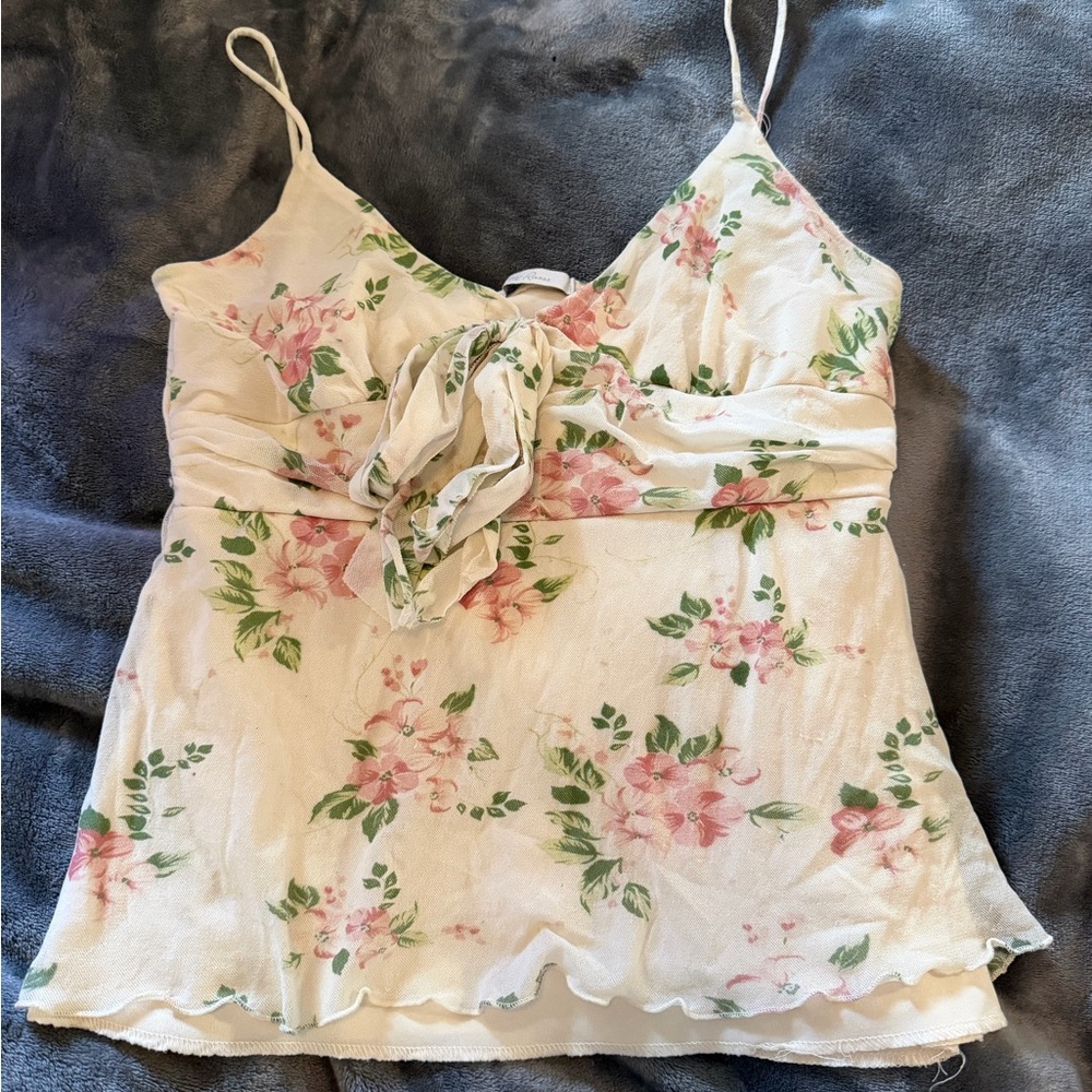 Charlotte Russe Cream Floral Tank Top
